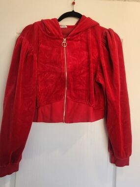 Reflex Bright Red Velour Zip Hoodie L Euc